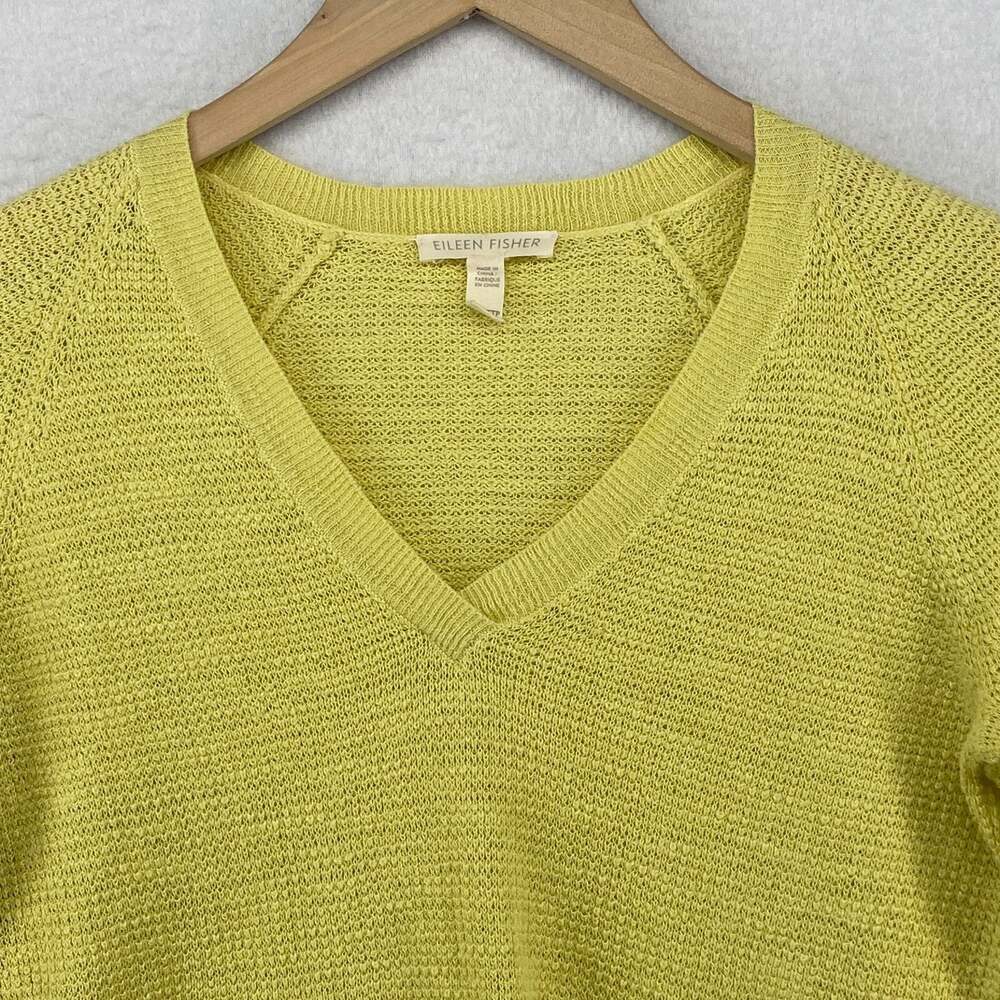 EILEEN FISHER Sweater 2XS Organic Linen Cotton Slub Long Sleeve Pullover Yellow - Picture 4 of 14